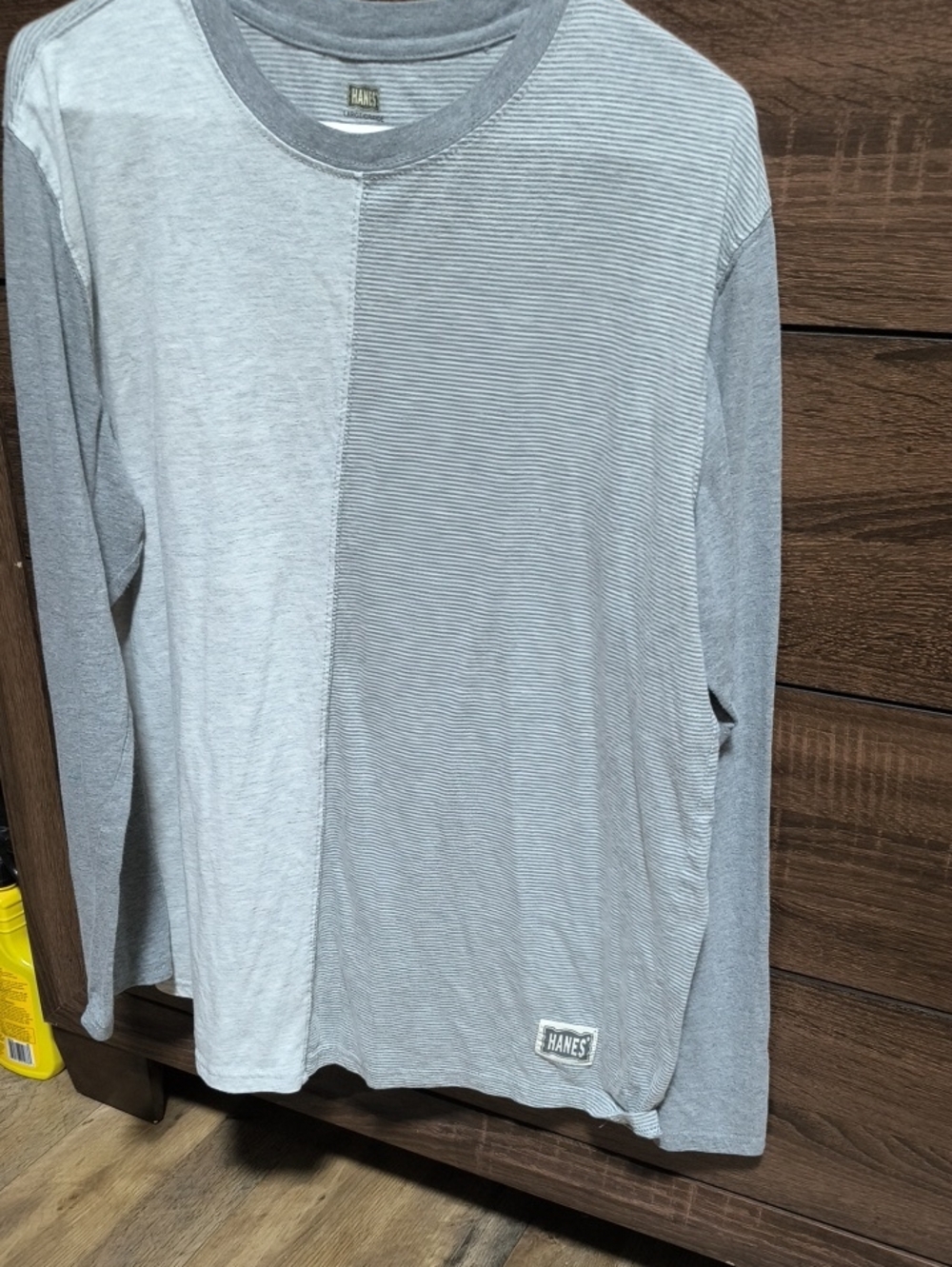 Hanes Men’s Long-Sleeve Two-Tone Gray Crewneck Shirt